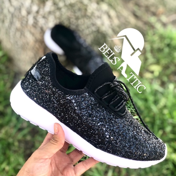 Black Sparkling Glitter Sneaker Kicks - Picture 2 of 8